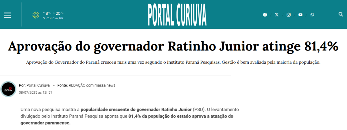 Portal Curiúva cita pesquisa realizada pela Paraná Pesquisas no Estado do Paraná. 2 Portal Curiúva cita pesquisa realizada pela Paraná Pesquisas no Estado do Paraná.