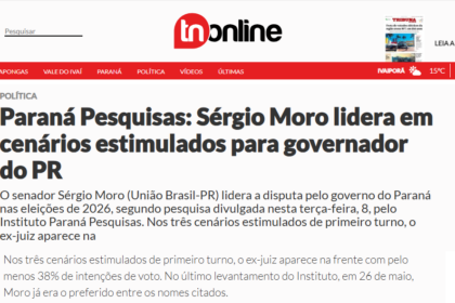 TN Online cita pesquisa realizada pela Paraná Pesquisas no Estado do Paraná.
