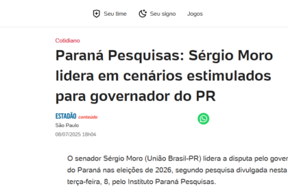 UOL Notícias cita pesquisa realizada pela Paraná Pesquisas no Estado do Paraná.
