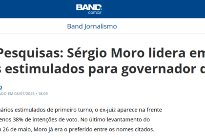 Band cita pesquisa realizada pela Paraná Pesquisas no Estado do Paraná.