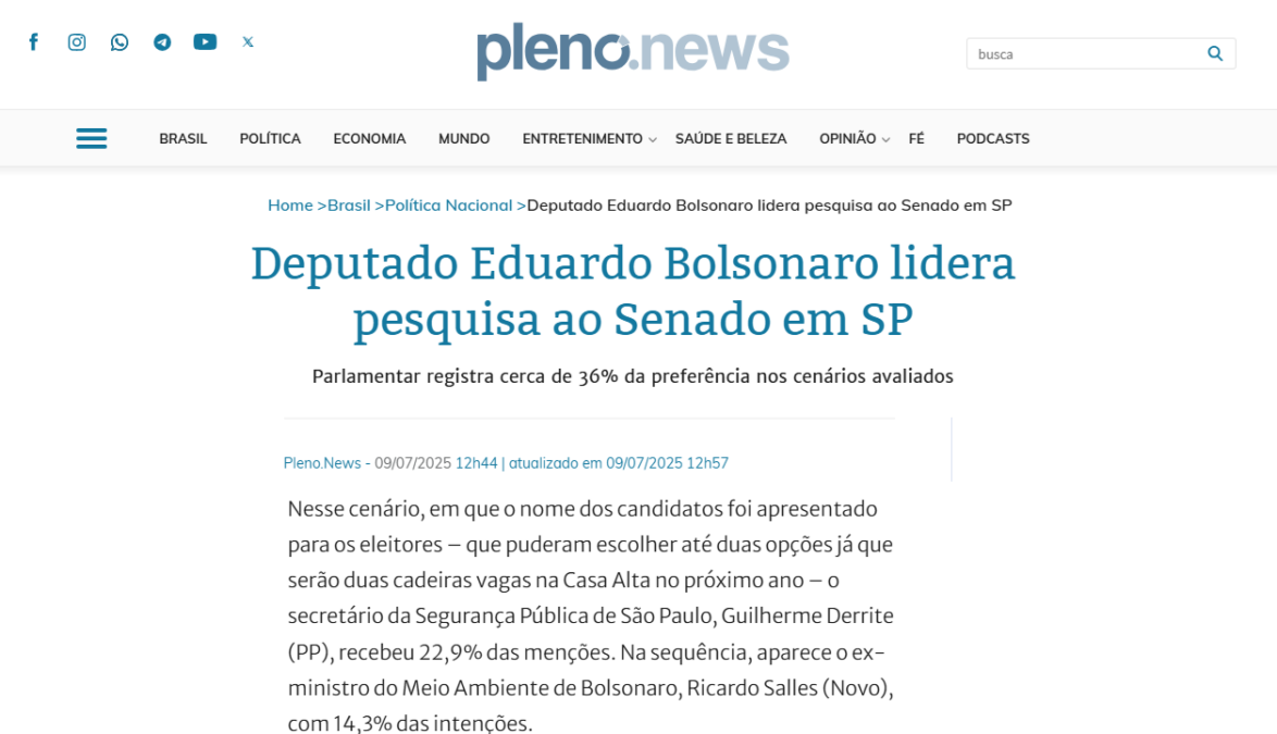 Pleno News cita pesquisa realizada pela Paraná Pesquisas no Estado de São Paulo. 2 Pleno News cita pesquisa realizada pela Paraná Pesquisas no Estado de São Paulo.