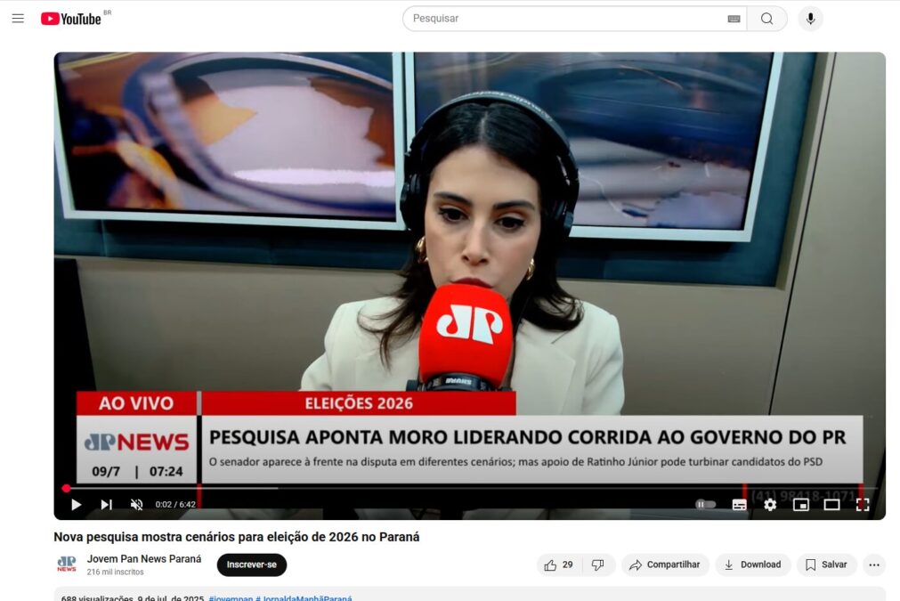 Jovem Pan News Paraná cita pesquisa realizada pela Paraná Pesquisas no Estado do Paraná. 2 Jovem Pan News Paraná cita pesquisa realizada pela Paraná Pesquisas no Estado do Paraná.