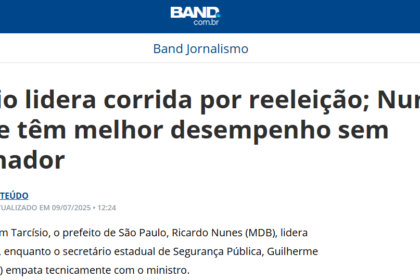 Band cita pesquisa realizada pela Paraná Pesquisas no Estado de São Paulo.