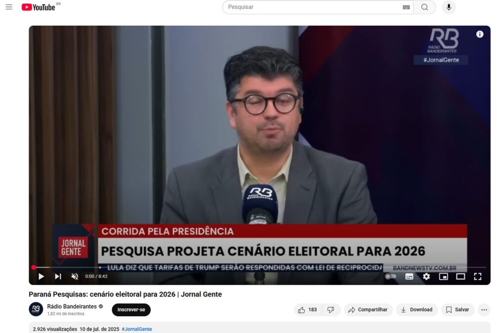 Rádio Bandeirantes cita pesquisa realizada pela Paraná Pesquisas no Estado de São Paulo. 2 Rádio Bandeirantes cita pesquisa realizada pela Paraná Pesquisas no Estado de São Paulo.
