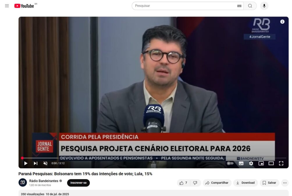 Rádio Bandeirantes cita pesquisa realizada pela Paraná Pesquisas no Estado de São Paulo. 2 Rádio Bandeirantes cita pesquisa realizada pela Paraná Pesquisas no Estado de São Paulo.