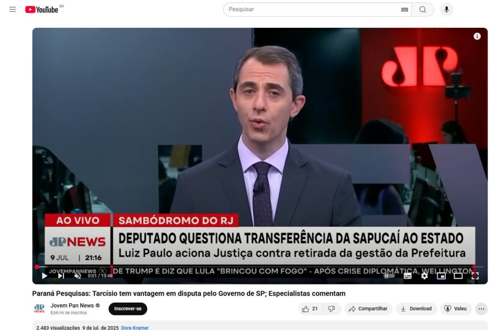 Jovem Pan News cita pesquisa realizada pela Paraná Pesquisas no Estado de São Paulo. 2 Jovem Pan News cita pesquisa realizada pela Paraná Pesquisas no Estado de São Paulo.