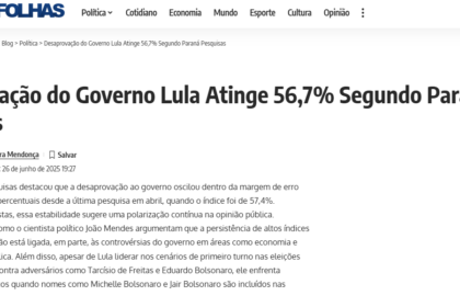 Brasil em Folhas cita pesquisa realizada pela Paraná Pesquisas.