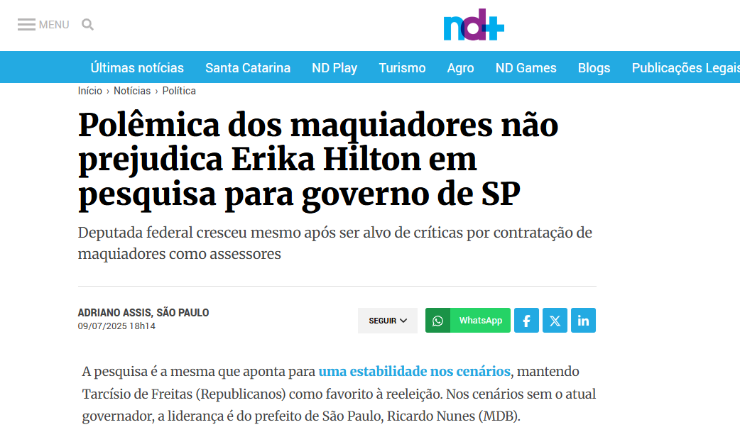 ND Mais cita pesquisa realizada pela Paraná Pesquisas no Estado de São Paulo. 2 ND Mais cita pesquisa realizada pela Paraná Pesquisas no Estado de São Paulo.