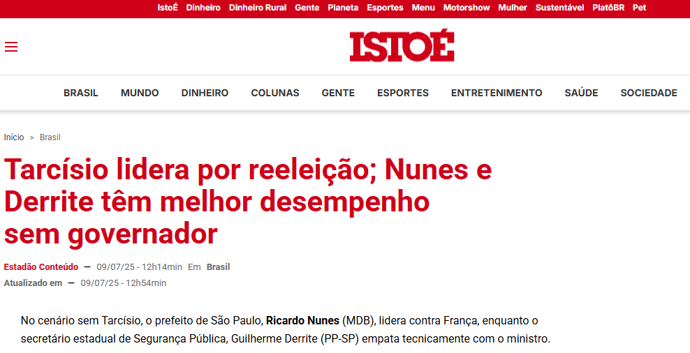 Isto É cita pesquisa realizada pela Paraná Pesquisas no Estado de São Paulo. 2 Isto É cita pesquisa realizada pela Paraná Pesquisas no Estado de São Paulo.