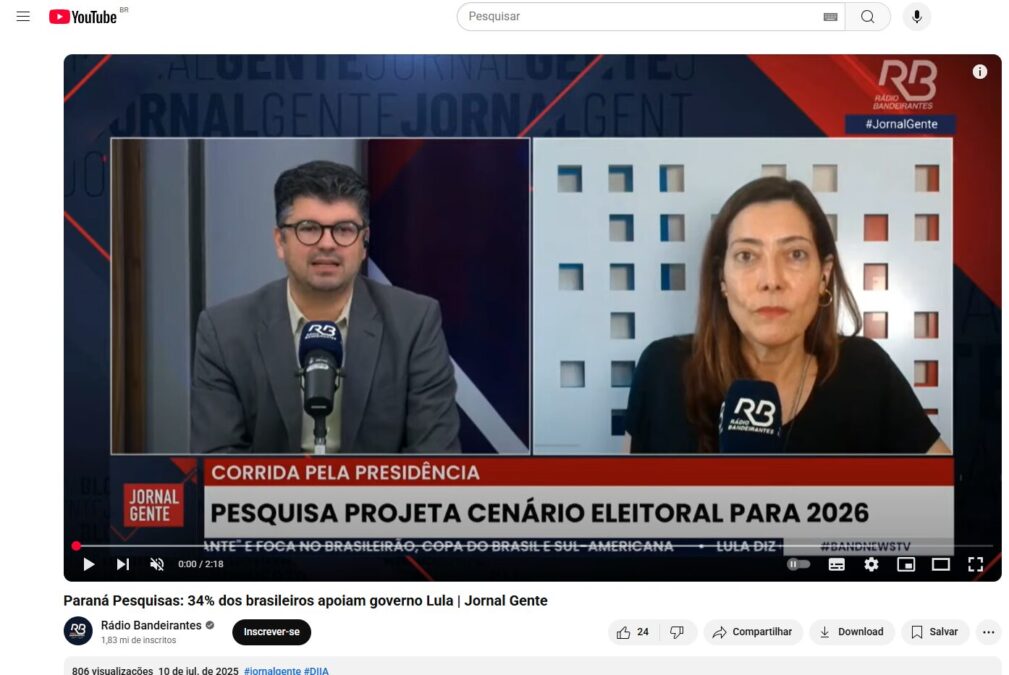 Rádio Bandeirantes cita pesquisa realizada pela Paraná Pesquisas no Estado de São Paulo. 2 Rádio Bandeirantes cita pesquisa realizada pela Paraná Pesquisas no Estado de São Paulo.