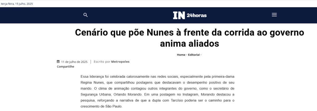 Itamaraju Notícias cita pesquisa realizada pela Paraná Pesquisas no Estado de São Paulo.