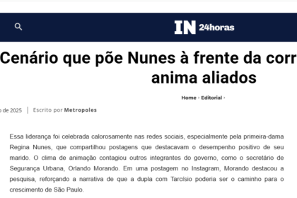 Itamaraju Notícias cita pesquisa realizada pela Paraná Pesquisas no Estado de São Paulo.