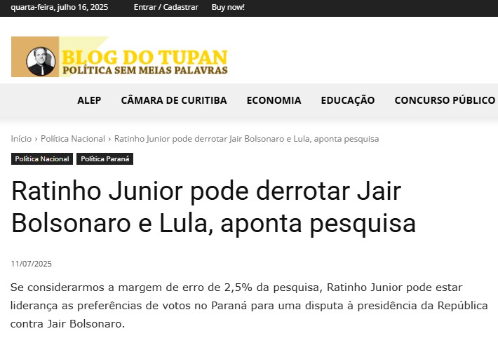 Blog do Tupan cita pesquisa realizada pela Paraná Pesquisas no Estado do Paraná. 2 Blog do Tupan cita pesquisa realizada pela Paraná Pesquisas no Estado do Paraná.