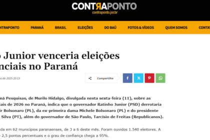 Contra Ponto cita pesquisa realizada pela Paraná Pesquisas no Estado do Paraná.