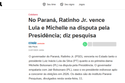 UOL Notícias cita pesquisa realizada pela Paraná Pesquisas no Estado do Paraná.