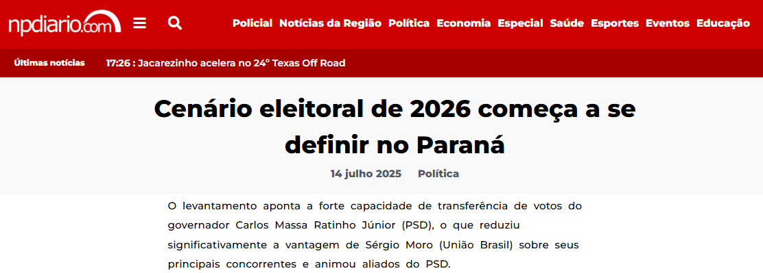 NP Diário cita pesquisa realizada pela Paraná Pesquisas no Estado do Paraná. 2 NP Diário cita pesquisa realizada pela Paraná Pesquisas no Estado do Paraná.