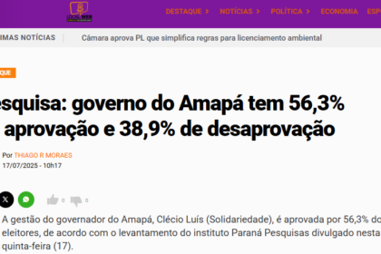 Rádio Local Web cita pesquisa realizada pela Paraná Pesquisas no Estado do Amapá.