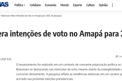 Brasil em Folhas cita pesquisa realizada pela Paraná Pesquisas no Estado do Amapá.