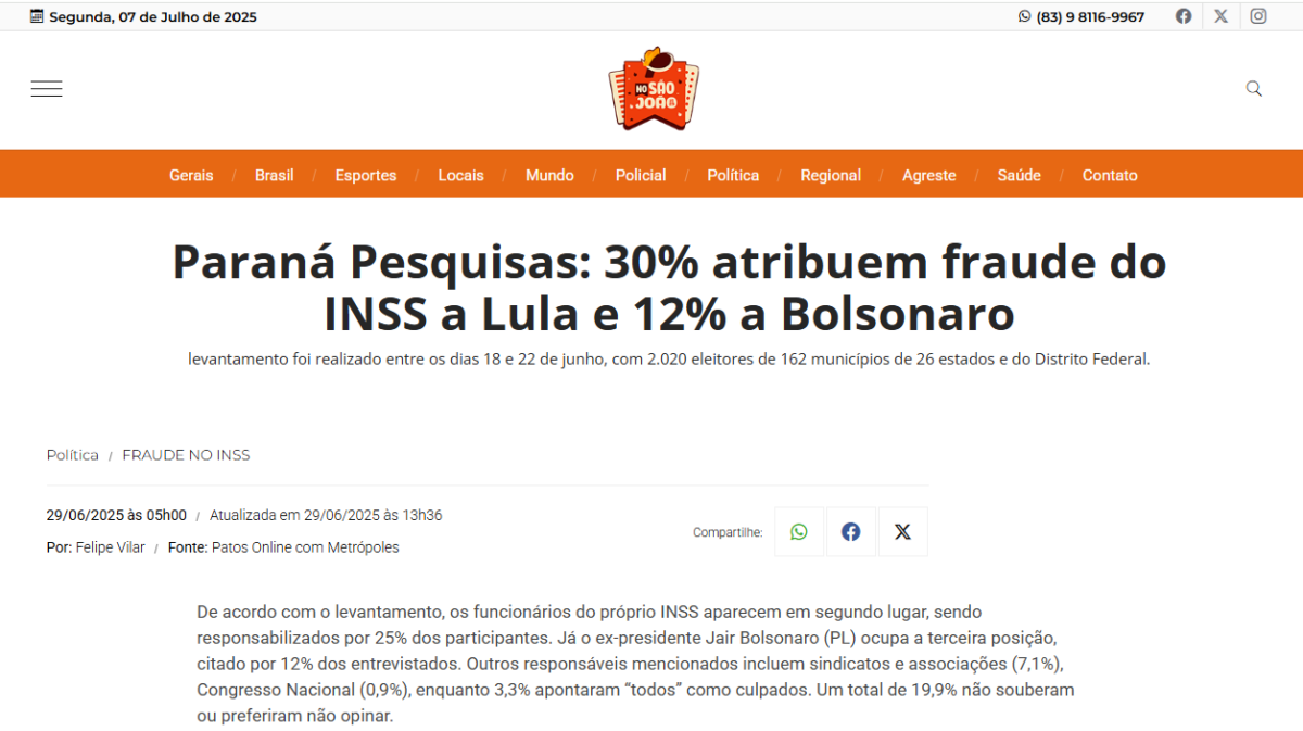 Patos Online cita pesquisa realizada pela Paraná Pesquisas. 2 Patos Online cita pesquisa realizada pela Paraná Pesquisas.