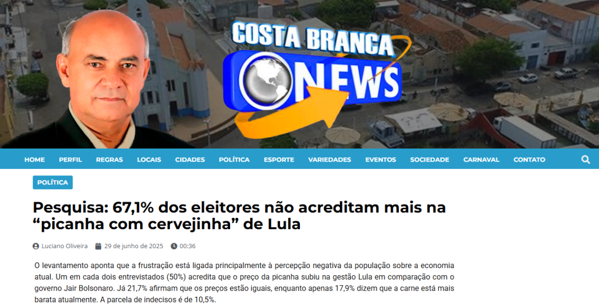 Costa Branca News cita pesquisa realizada pela Paraná Pesquisas.