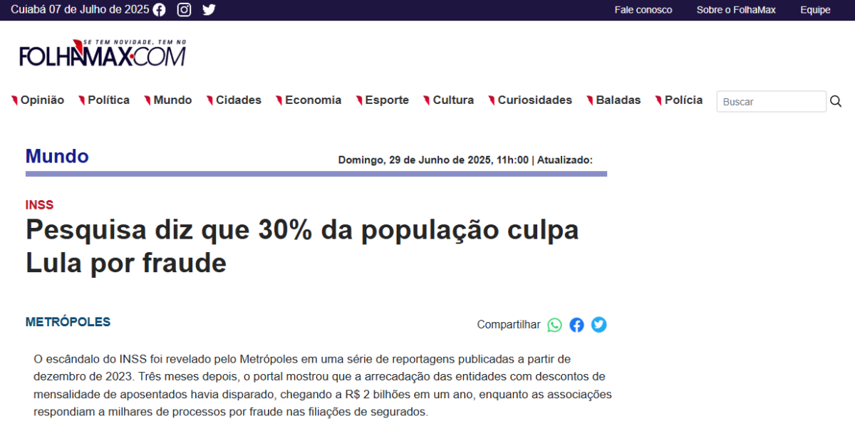 Folha Max cita pesquisa realizada pela Paraná Pesquisas. 2 Folha Max cita pesquisa realizada pela Paraná Pesquisas.