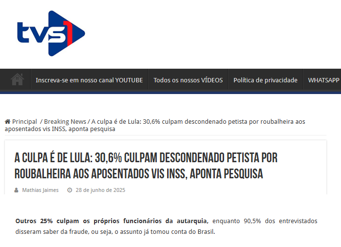 TVS1 cita pesquisa realizada pela Paraná Pesquisas. 2 TVS1 cita pesquisa realizada pela Paraná Pesquisas.