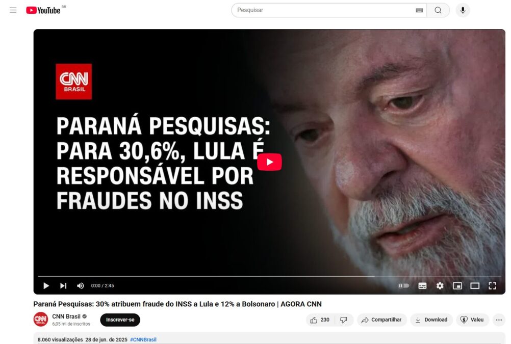 CNN Brasil cita pesquisa realizada pela Paraná Pesquisas.