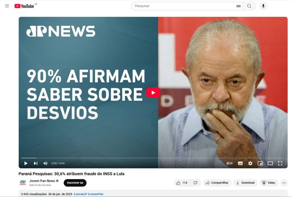 Jovem Pan News cita pesquisa realizada pela Paraná Pesquisas.