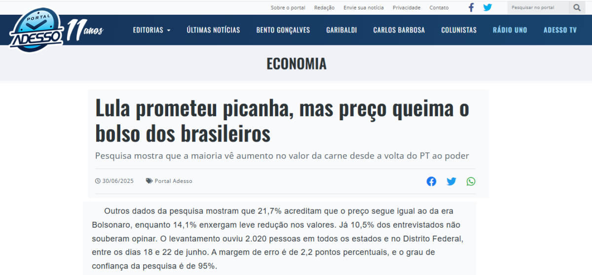 Portal Adesso cita pesquisa realizada pela Paraná Pesquisas. 2 Portal Adesso cita pesquisa realizada pela Paraná Pesquisas.