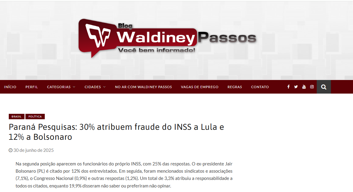 Blog Waldiney Passos cita pesquisa realizada pela Paraná Pesquisas. 2 Blog Waldiney Passos cita pesquisa realizada pela Paraná Pesquisas.