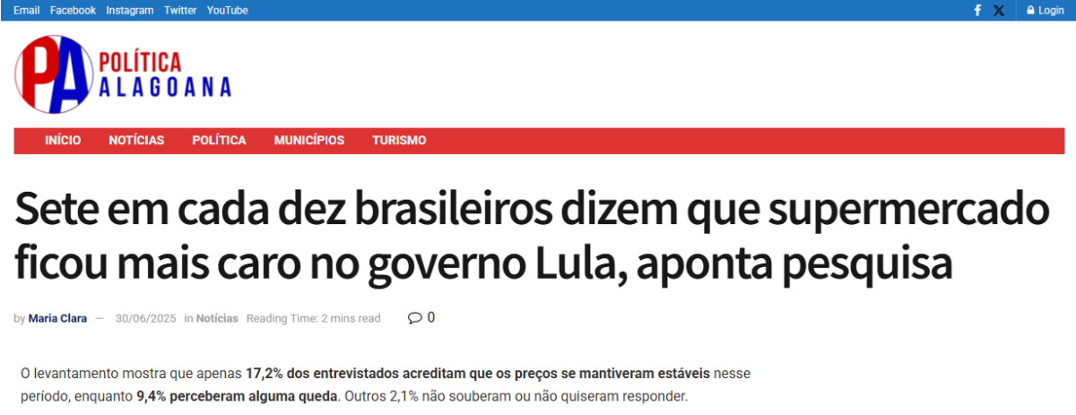 Política Alagoana cita pesquisa realizada pela Paraná Pesquisas.