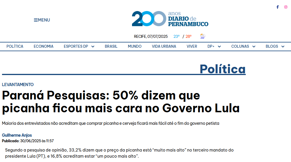 Diário de Pernambuco cita pesquisa realizada pela Paraná Pesquisas. 2 Diário de Pernambuco cita pesquisa realizada pela Paraná Pesquisas.