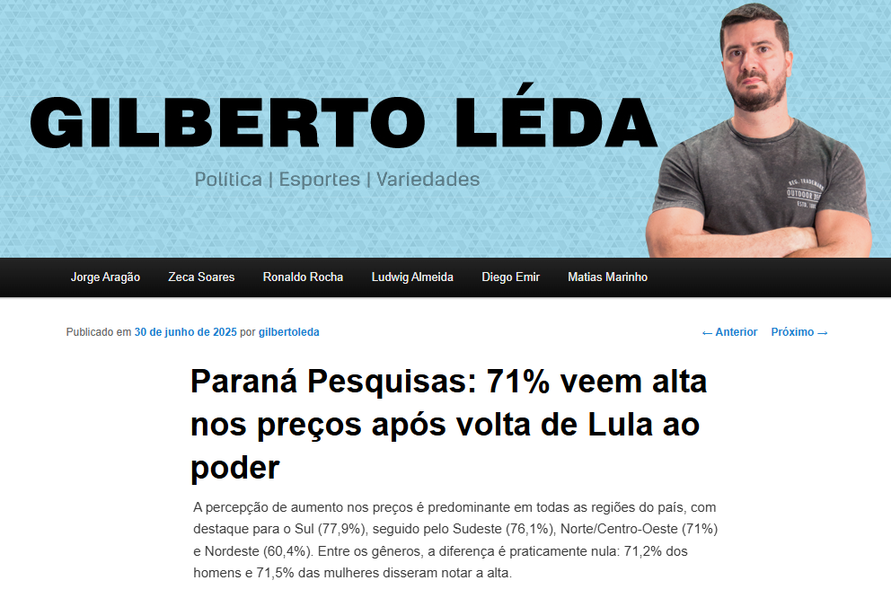Blog Gilberto Léda cita pesquisa realizada pela Paraná Pesquisas.