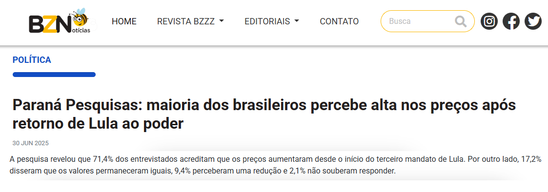 BZ Notícias cita pesquisa realizada pela Paraná Pesquisas. 2 BZ Notícias cita pesquisa realizada pela Paraná Pesquisas.