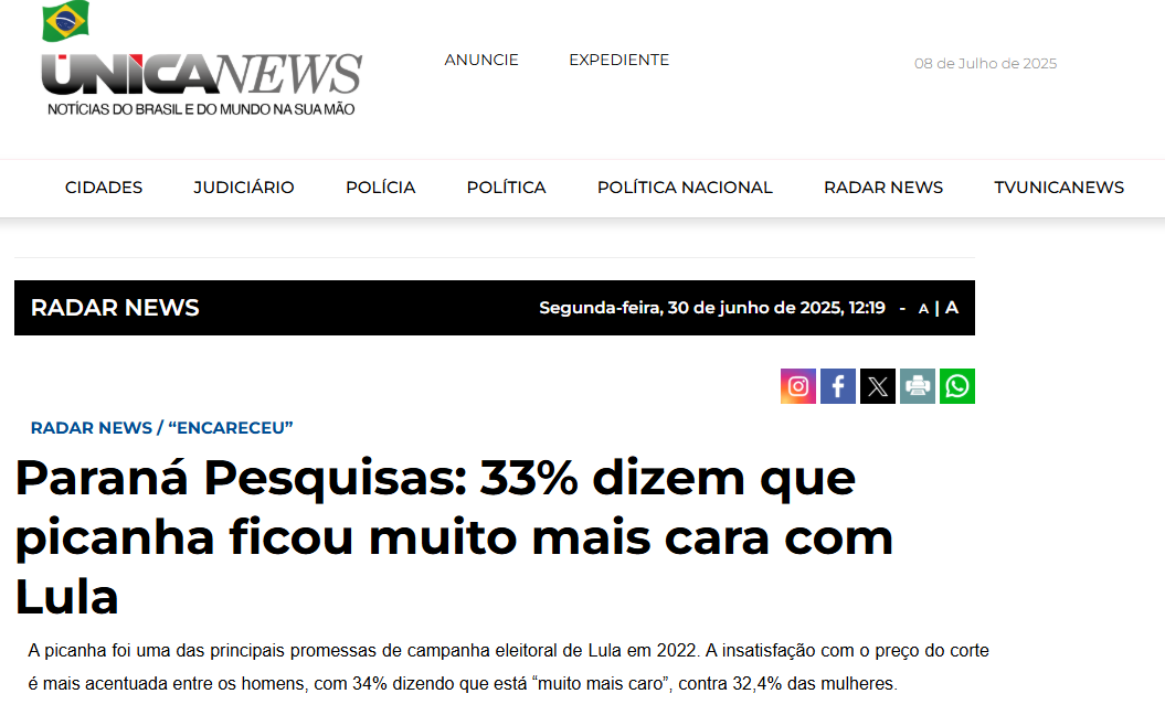 Única News cita pesquisa realizada pela Paraná Pesquisas. 2 Única News cita pesquisa realizada pela Paraná Pesquisas.