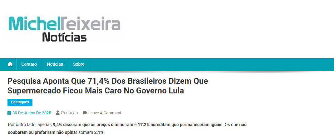 Michel Teixeira Notícias cita pesquisa realizada pela Paraná Pesquisas.