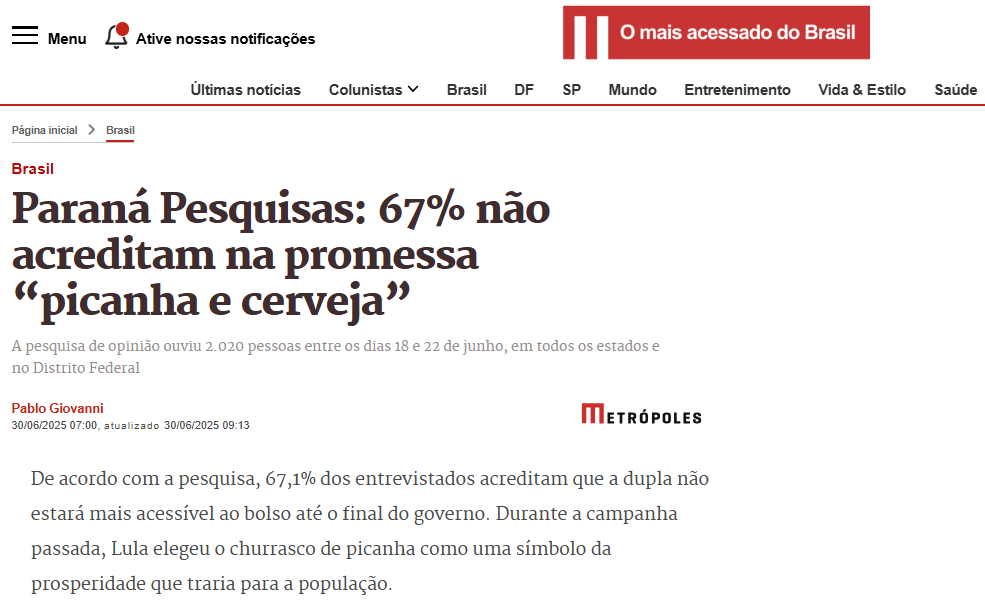 Metrópoles cita pesquisa realizada pela Paraná Pesquisas. 2 Metrópoles cita pesquisa realizada pela Paraná Pesquisas.