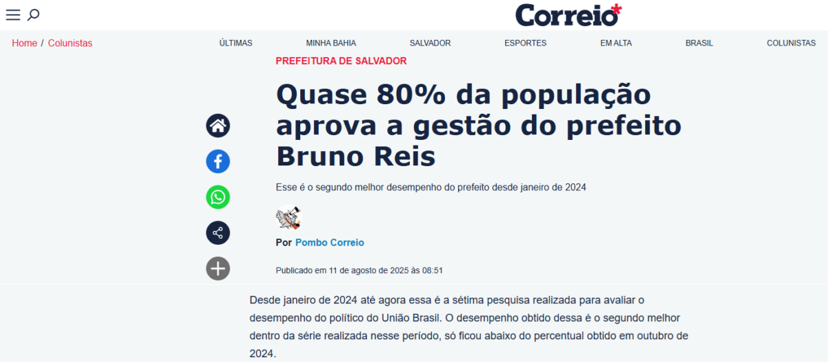 Correio 24 Horas cita pesquisa realizada pela Paraná Pesquisas no Município de Salvador. 2 Correio 24 Horas cita pesquisa realizada pela Paraná Pesquisas no Município de Salvador.