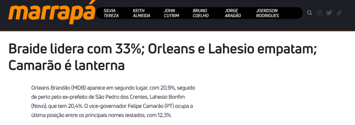Marrapá cita pesquisa realizada pela Paraná Pesquisas no Estado do Maranhão.