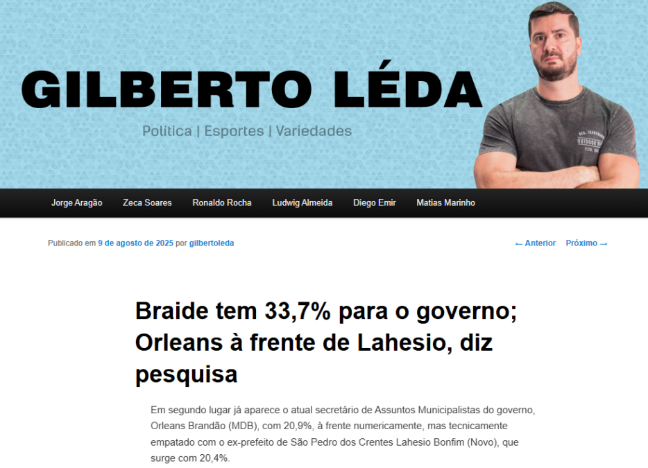 Blog Gilberto Léda cita pesquisa realizada pela Paraná Pesquisas no Estado do Maranhão.