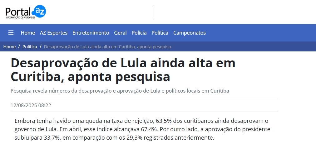 Portal AZ cita pesquisa realizada pela Paraná Pesquisas no Município de Curitiba. 2 Portal AZ cita pesquisa realizada pela Paraná Pesquisas no Município de Curitiba.