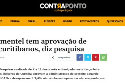 Contra Ponto cita pesquisa realizada pela Paraná Pesquisas no Município de Curitiba.