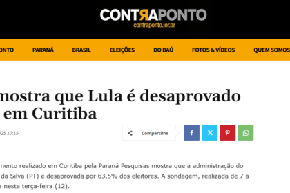 Contra Ponto cita pesquisa realizada pela Paraná Pesquisas no Município de Curitiba.