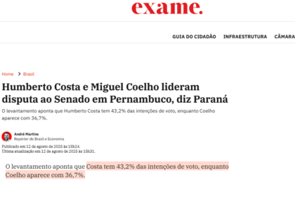 Exame cita pesquisa realizada pela Paraná Pesquisas no Estado de Pernambuco.