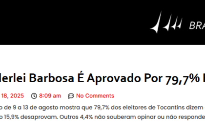 Brasília Online cita pesquisa realizada pela Paraná Pesquisas no Estado do Tocantins.
