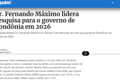 Diário do Povo cita pesquisa realizada pela Paraná Pesquisas no Estado de Rondônia.