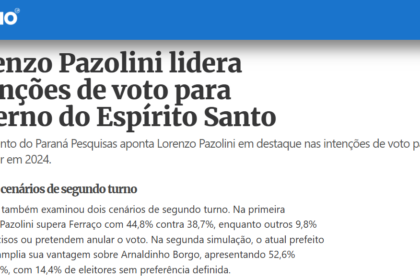 Diário do Povo cita pesquisa realizada pela Paraná Pesquisas no Estado do Espírito Santo.