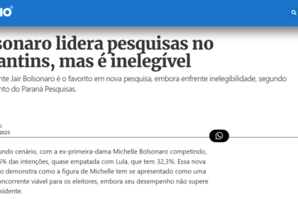 Diário do Povo cita pesquisa realizada pela Paraná Pesquisas no Estado do Tocantins.