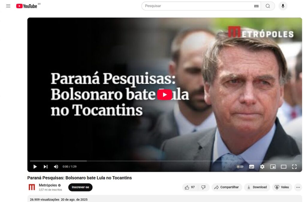 Metrópoles cita pesquisa realizada pela Paraná Pesquisas no Estado do Tocantins. 2 Metrópoles cita pesquisa realizada pela Paraná Pesquisas no Estado do Tocantins.