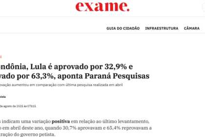 Exame cita pesquisa realizada pela Paraná Pesquisas no Estado de Rondônia.